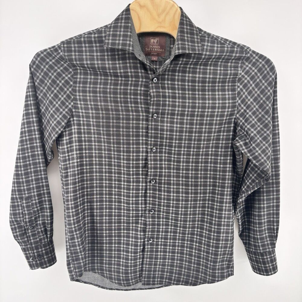 James Tattersall London Men's M Gray Black Plaid Long Sleeve Shirt